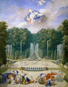 Frankrike, Versailles, Vattenspel i trädgårdar, av Jean Cotelle