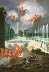 Groves of Versailles. Utsikt över Dragon Pool och Pool of Neptun, med Apollo som dödar Python