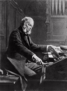 Cesar Franck vid orgelkonsolen vid St. Clotilde-basilikan, Paris, 1885 av Jeanne Rongier