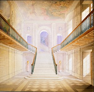 Design för en trappa i Painted Hall, Chatsworth (akvarell på papper)