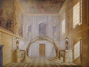 Design för en trappa i Painted Hall, Chatsworth (akvarell på papper)