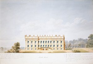 Design för South Front, Chatsworth House (akvarell på papper)