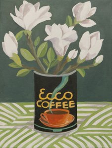 Vit magnolia i gammal kaffeburk (akryl) av Jennifer Abbott