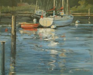Moored Yachts Evening Glow (olja på duk) av Jennifer Wright