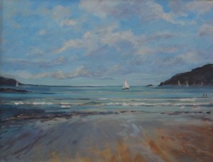 Northsands Salcombe, segling. olja på duk, 2016 av Jennifer Wright