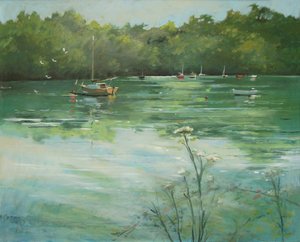 Salcombe Batson Creek (olja på duk) av Jennifer Wright