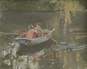 Salcombe Children Rowing (olja på duk) av Jennifer Wright