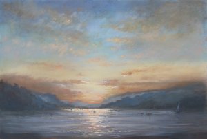 Salcombe Dawn (olja på duk) av Jennifer Wright