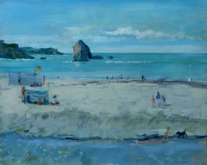Thurlestone Rock, Devon. olja på duk, 2016 av Jennifer Wright