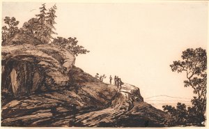 Berglandskap med människor och åsnor på en väg av Jens Juel