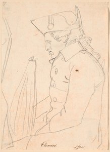 Porträtt av gravören J.F. Clemens. Tre fjärdedels figur sittande i profil till vänster av Jens Juel