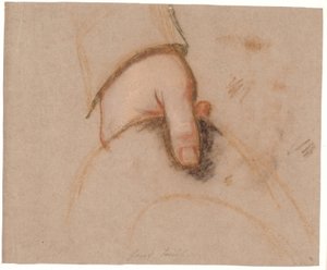 Studie till familjeporträttet Ryberg; Johan Christian Rybergs vänstra hand som håller i en hatt av Jens Juel