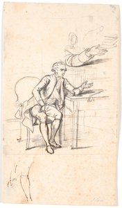 Studie till släktporträttet Holmskiold från 1787: hemliga råd. Theodor Holmskiold sitter vid ett bord av Jens Juel