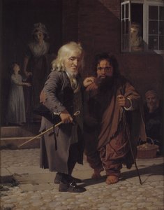 Two Dwarfs: Obligeert, en judisk fläsbandsförsäljare, bredvid den romerska dvärgbajoccon på en av Köpenhamns gator av Jens Juel