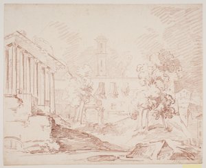 Italienskt prospekt med tempel och kyrka av Jens Petersen Lund