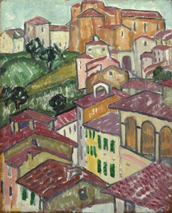 A Sienese Village (olja på panel)