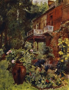 Leighton House, The Studio Balcony, från Garden (färg litho) av Jessie MacGregor