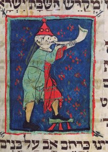 Blåser i hornet för Rosh Hashana och Yom Kippur, 1200-1300-talet av Jewish School