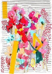 Floral Doodle 3, 2013 (penna, bläck, collage och papper)
