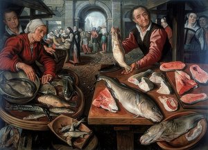 Fischmarkt. 1599 av Joachim Beuckelaer