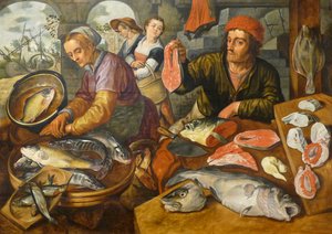 Franska: Le Marché aux poissons Fiskmarknad av Joachim Beuckelaer