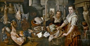 Spanska:  Cristo en casa de Marta y María Kristus hemma hos Marta och Maria av Joachim Beuckelaer