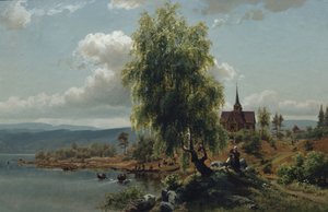 Kyrka på fjorden (olja på duk)