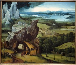 Landskap med Saint Hieronymus målning av Joachim Patinir (1485-1524)