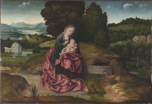Le repos pendant la fuite en Egypte - Vilan på flykten till Egypten, av Patinier (Patenier, Patinir), Joachim (ca 1480-1524). Olja på trä. Mått: 21,5x31 cm. Nationalmuseum Stockholm av Joachim Patinir