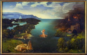 Passagen för Styx Charon (Caron) på sin båt i underjorden. Målning av Joachim Patinir (Skater) (1485-1524) (ec.flam.) Sön 0,64x1,03 m Madrid, musee du prado