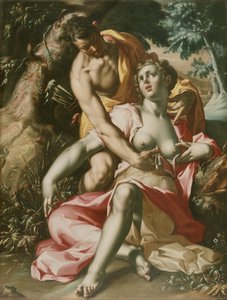 Cephalus och Procris (Procris död), ca 1595-1600 (olja på duk) av Joachim Wtewael or Utewael or Wyewael