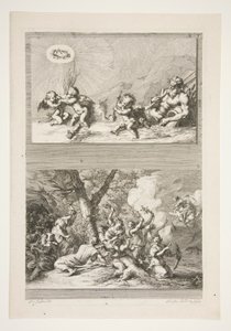 övre halvan: A River God och Putti leker med symbolerna för berömmelse nedre halvan: The Punishment of Cupid av Joachim von Sandrart