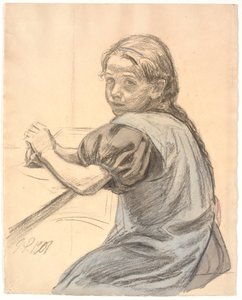Georgia Skovgaard sitter vid ett bord av Joakim Frederik Skovgaard