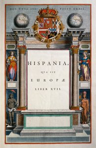 Hispania quae est Europae (Spanien), Bok XVII, titelsida Volym IX, Atlas Maior, av Joan Blaeu (1596-1673), kopparstick, 57,5x39 cm, Amsterdam av Joan Blaeu