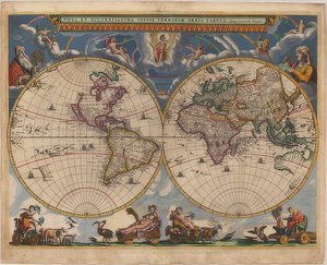 Karta över världen. Dubbla halvklot. 1662-64 av Joan Blaeu