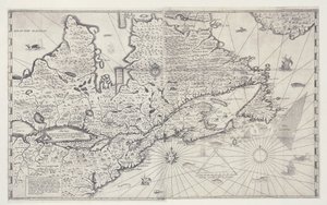 Karta över Kanada, gravyr från undersökning av Samuel de Champlain av Joan Blaeu