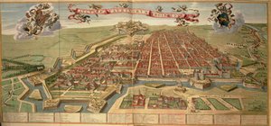 Karta över Turin, gravyr från Theatrum Sabaudiae av Joan Blaeu, tryckt i Italien av Joan Blaeu