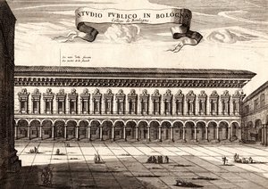 Archiginnasio-palatset, Bologna, Emilia-Romagna, Italien, kopparstick, ca 21x29 cm av Joan Blaeu