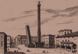 O olo e lua (Asinelli ma Garisenda), Bologna, Bologna, Emilia-Romagna, Italia, togitogiga kopa, pe 21x29 cmswed av Joan Blaeu