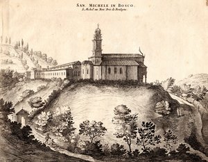 Utsikt över San Michele i Bosco-klostret, Bologna, Emilia-Romagna, Italien, kopparstick, ca 21x29 cm av Joan Blaeu