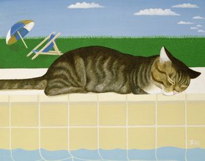 Tabby katt vid en pool