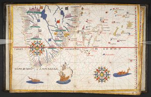 Karta över Afrika söder om ekvatorn, med en del av Indiska oceanen, från "An atlas of 17 sea charts by Joan Martines