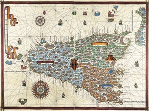 Isle of Sicilien. (Sicilien) Navigationskarta över Joan Martines (1556-1591)