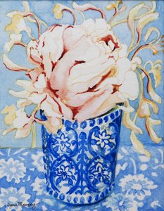 Rosa ros och kaprifol, 2000, (wc på handgjort papper)