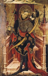 Sankt Sebastian och korsfästelsen. c.1417-25 (tempera på trä) av Joan or Juan Mates