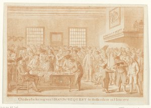 Undertecknande av Brandewijn-förfrågan i Rotterdam, 1785 Signering av Brand.W. Begäran i Rotterdam i 