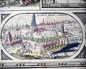 Representation av antikens sju underverk: Babylons trädgårdar. i Atlas av Jansson Jannsonius tryckt i Amsterdam 1630