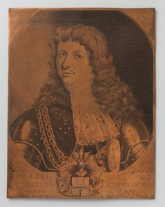 Koppargravyrplåt med porträtt (bröststycke) av Cornelis Speelman 1640-1684, generalguvernör i Nederländska Ostindien 1681-1684 av Joannes de Jongh
