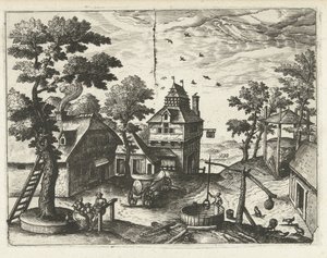 Värdshus med brunn Landskap, havslandskap och fantasifulla stadsbilder (serietitel)
