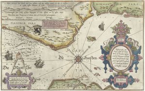 Karta över kusterna i Flandern, Normandie och England Beskrivning av havet Custen van Vlanderen ende Picardien (...) (titel på objekt)